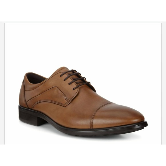 Ecco Other - ECCO Mens Citytray Cap Toe Lace Up Shoe Amber Brown Leather Size 41 EU 7-7.5 US